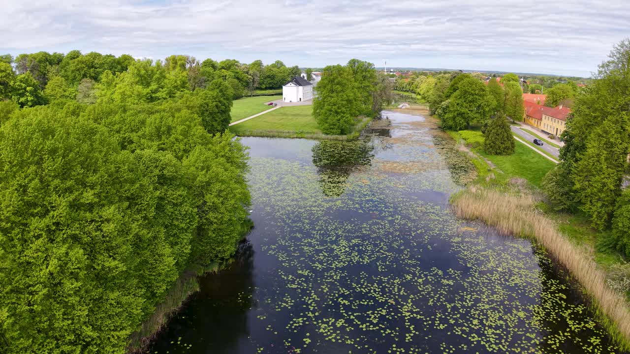 Hørsholm Kirke Church in Hørsholm Denmark with surrounding gardens and ponds