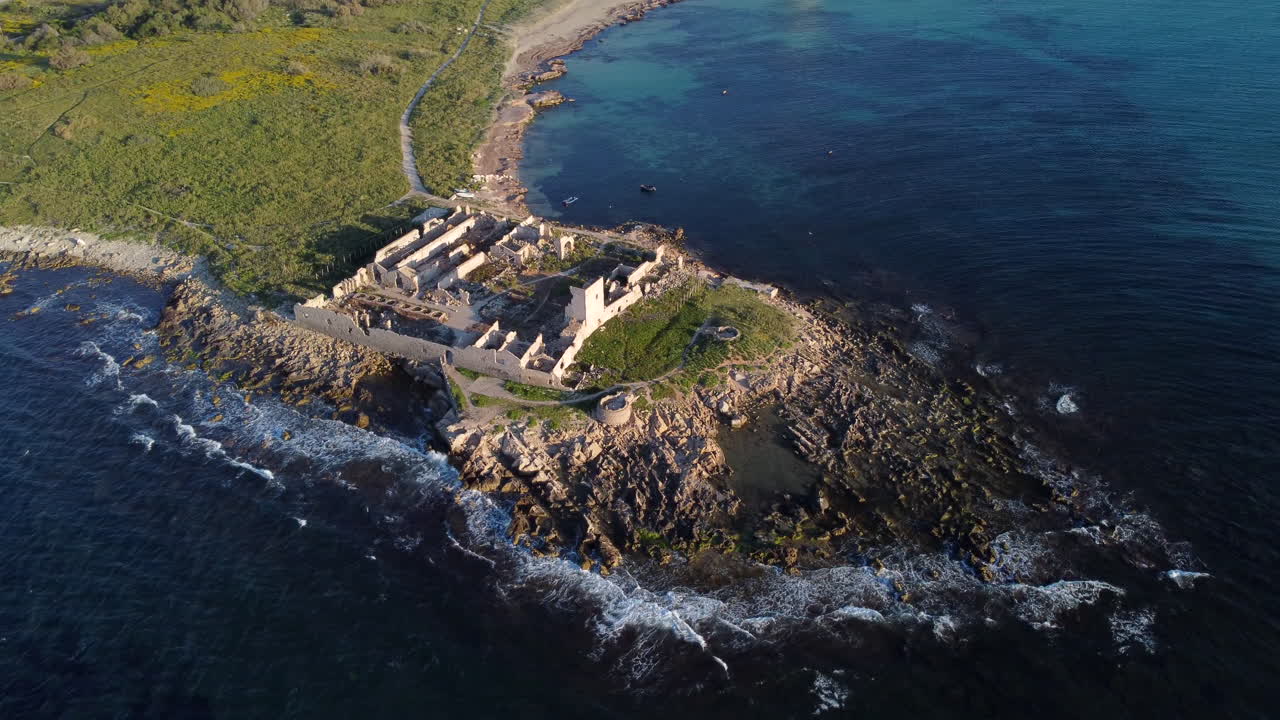 Aerial View of Tonnara San Giuliano - Historic Seaside Ruins In Sicily, Italy.