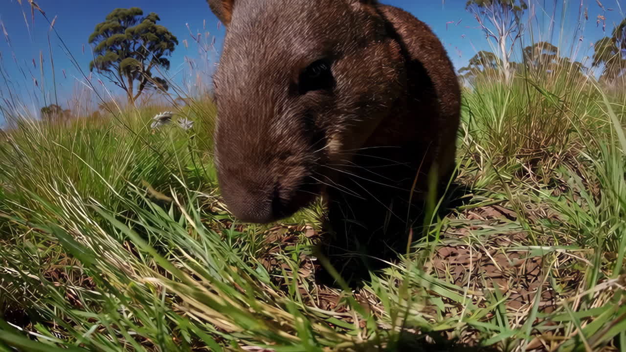 Wombat in a grassy field