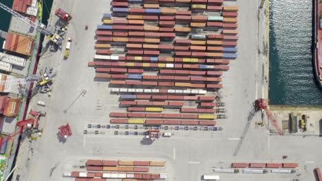 aerial view of shipping containers in shipping harbor