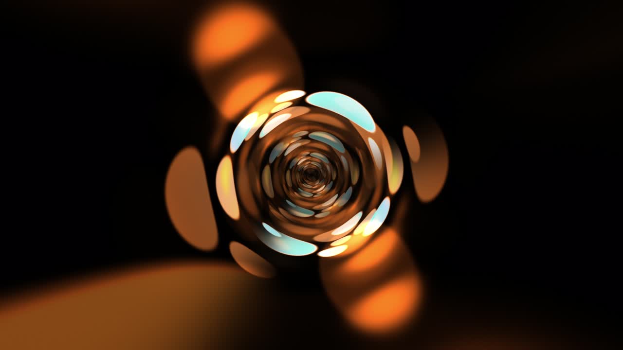 ciencia ficción luz dorada bokeh túnel de energía fondo de bucle sin costuras. 4k 3d túnel rayas de luz efecto fondo de animación. túnel futurista digital de oro. vj bucle festival de música club nocturno escenario visual.