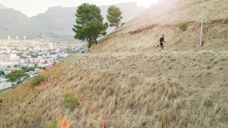 man, running or mountains road in fitness