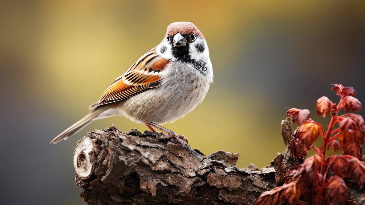 Moineau friquet perché sur une branche d'arbre