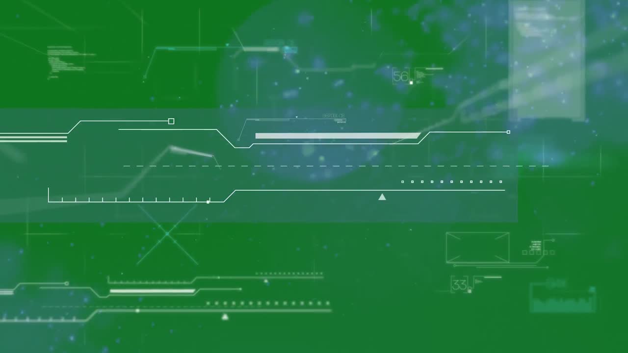 Animation of data processing over spots on green background