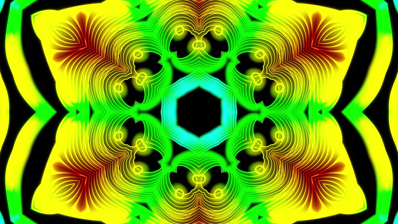 el fondo del kaleidoscopio abstracto con formas simples patrón periódico. holograma patrón complejo como kaleidoscope. luz de neón o brillo gradiente de color arco iris. líneas y forma simple. simetría estelar.