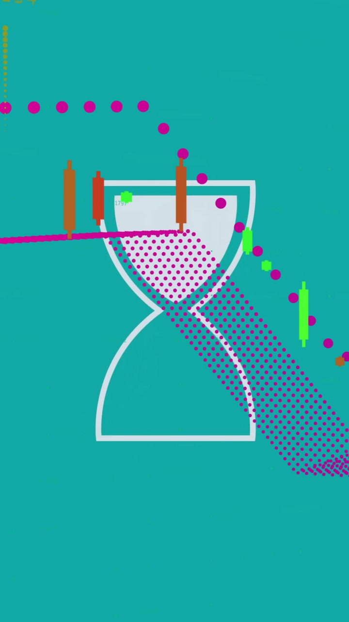 Animation of data processing and diagrams over hourglass