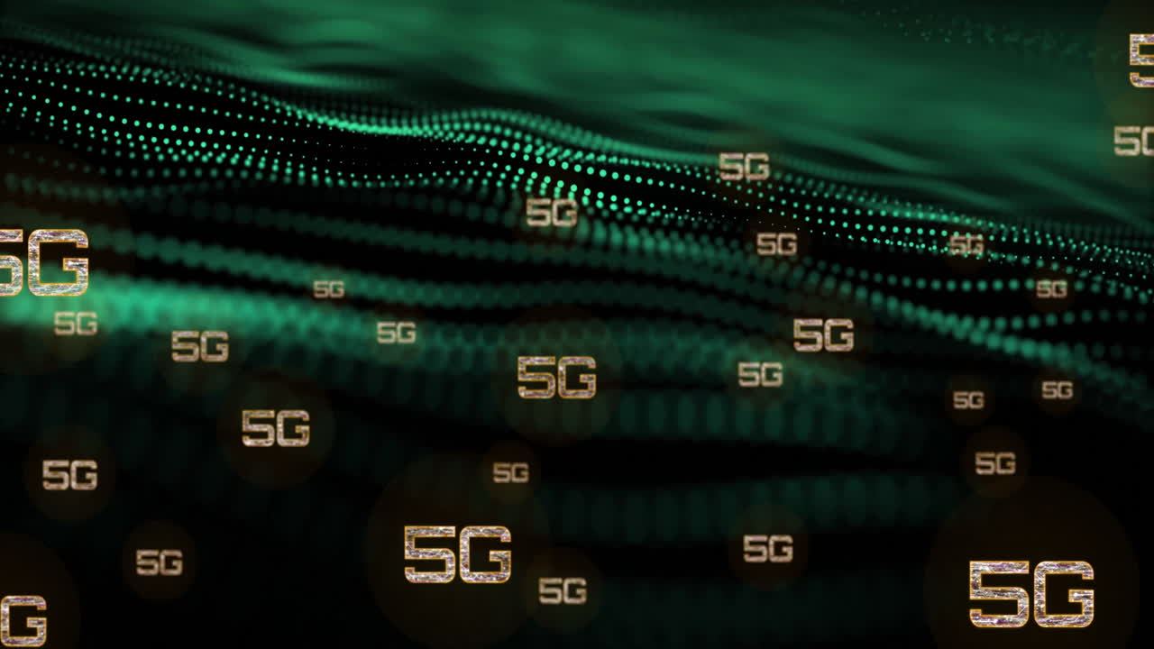 5g texto sobre animación de onda digital verde