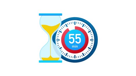 the 55 minutes, stopwatch icon. stopwatch icon in flat style, timer on on color background. motion graphics.