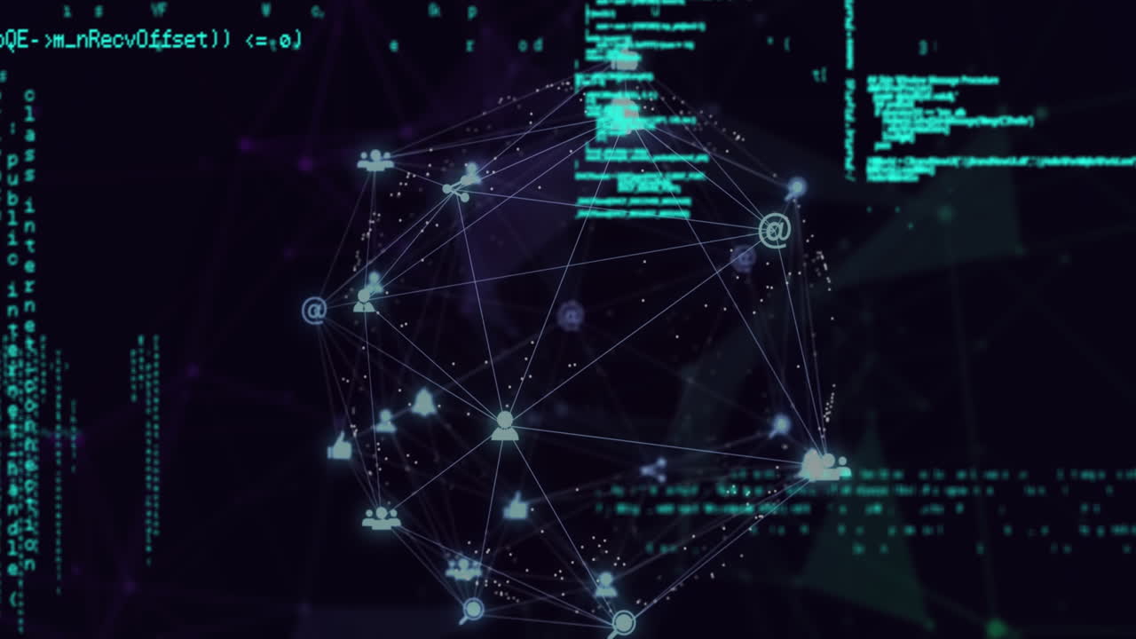 animación del globo con red de conexiones y procesamiento de datos