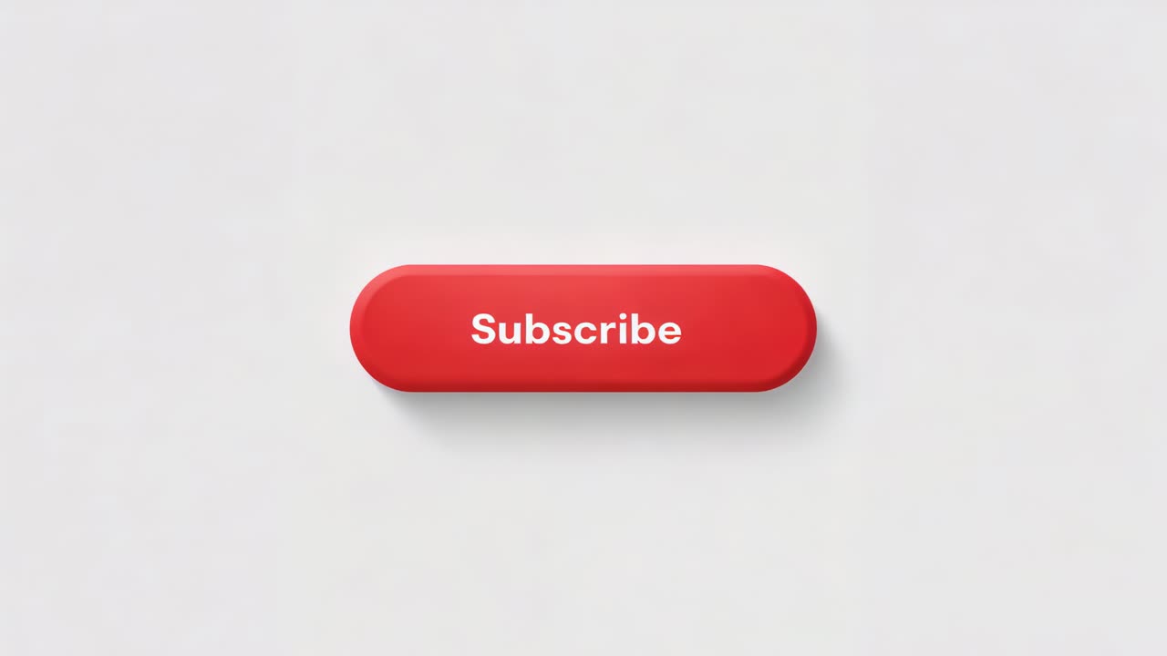 Showing via frames red rounded Subscribe button scaling up, shadowing on neutral plane for emphasis