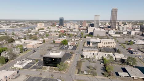 little rock, arkansas skyline drone video pan moving right to left