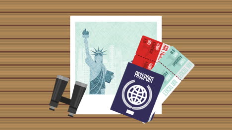 ny picture with set travel items animation