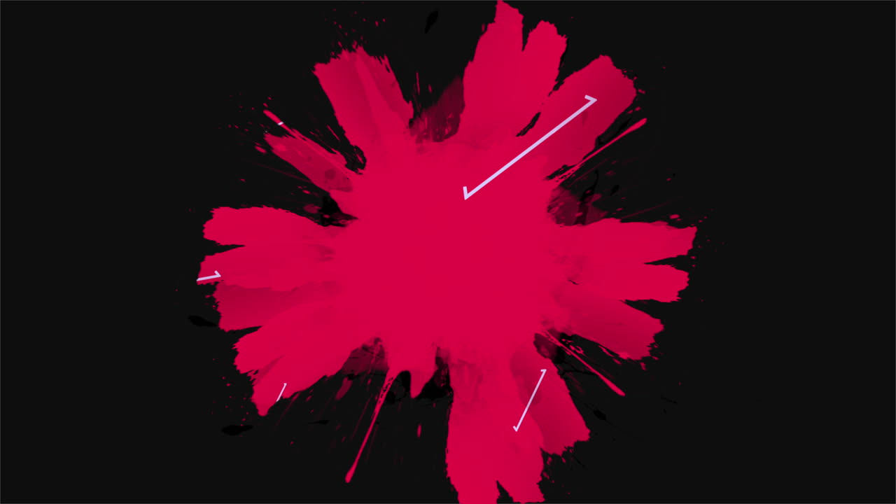 triángulos azules neón y tinta roja sobre degradado negro