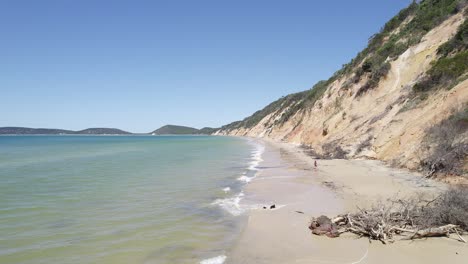 White-Sandy-Shore-Of-Rainbow-Beach-In-Queensland,-Australia---drone-shot