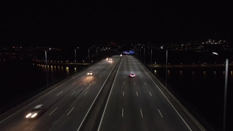 aerial view of the highway in the night