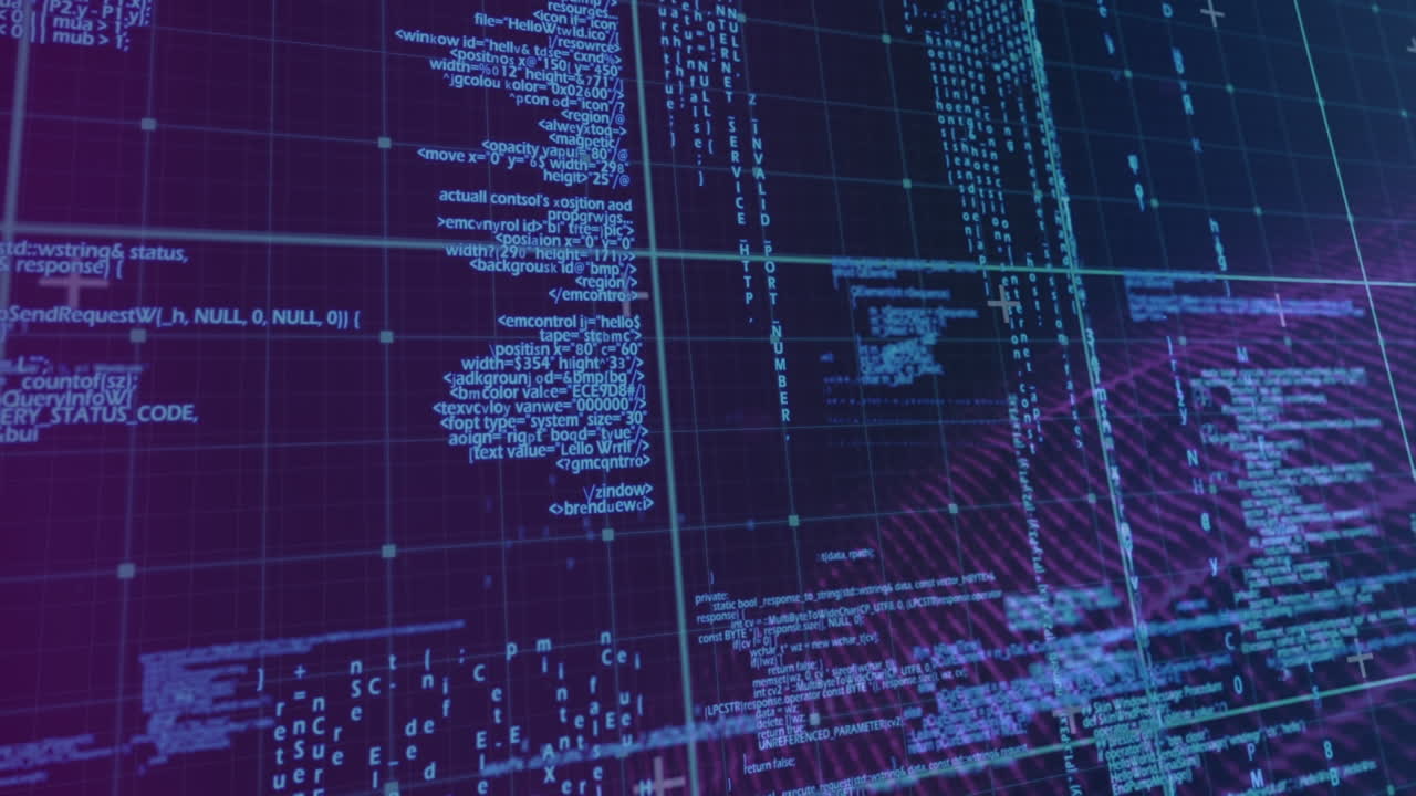 Animation of data processing over black background