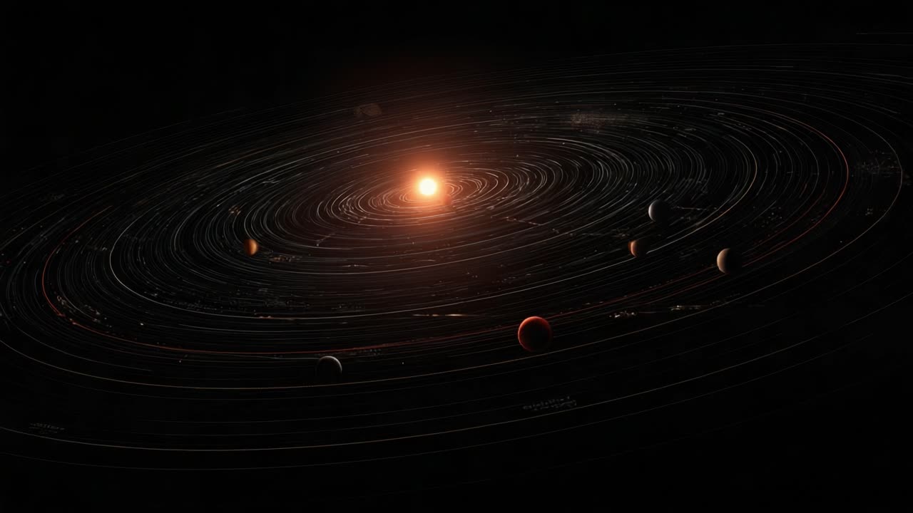 A Stunning Cosmic Journey Through the Solar System: Exploring Planetary Orbits and Stellar Phenomena in a Dark and Expansive Universe