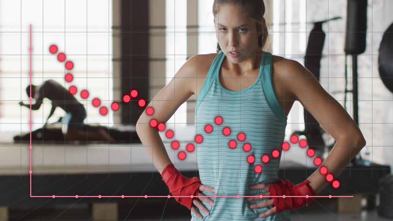 권투 체육관에서 운동하는 백인 여성에 대한 데이터 처리의 애니메이션