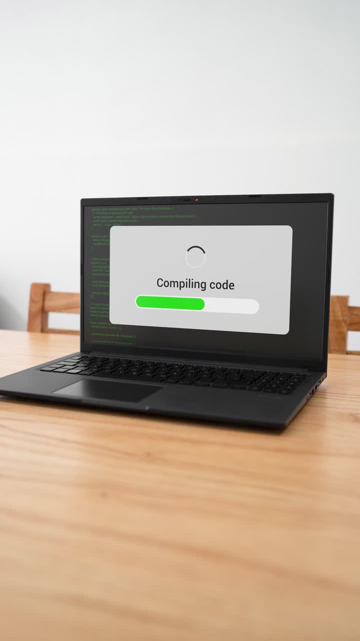 Vertical shot of a computer compiling new software code.