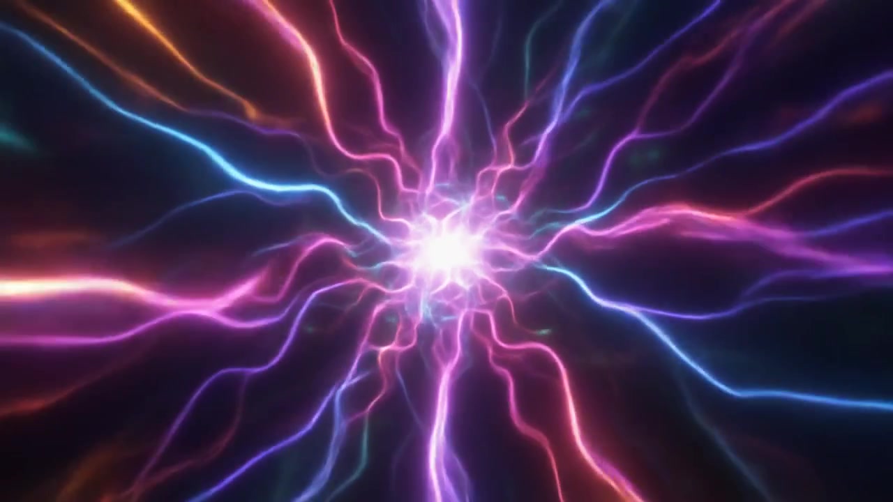 Onde di energia astratte e luminose che si irradiano da una sorgente di luce centrale