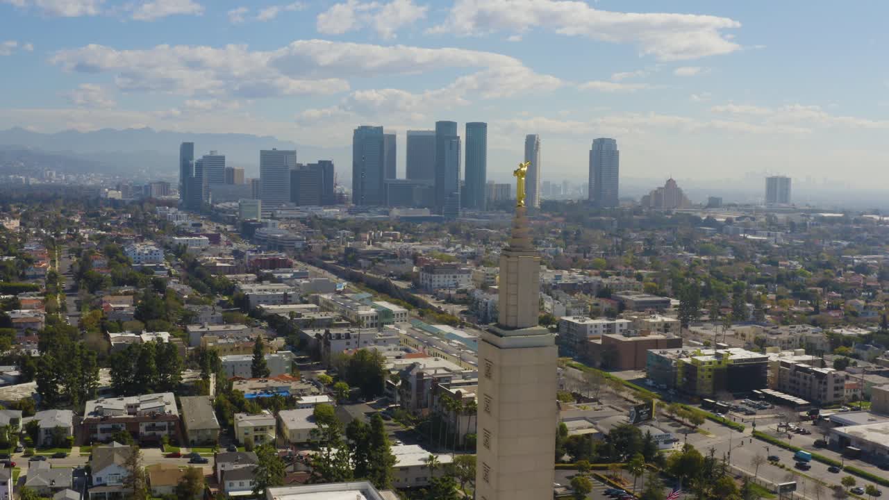 Aerial View of the Los Angeles California Temple and Cityscape