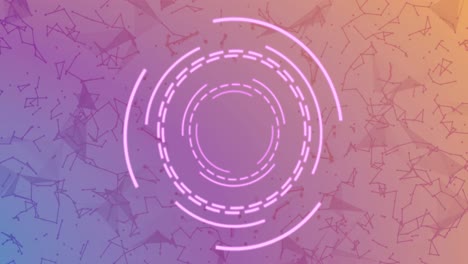 animación del círculo de procesamiento sobre las conexiones en fondo rosa y naranja
