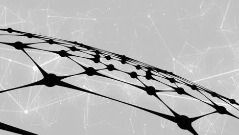 animation of black and white network of connections over grey background