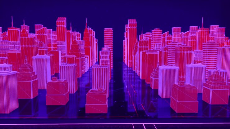 Wireframe de Cidade Cyberpunk Neon