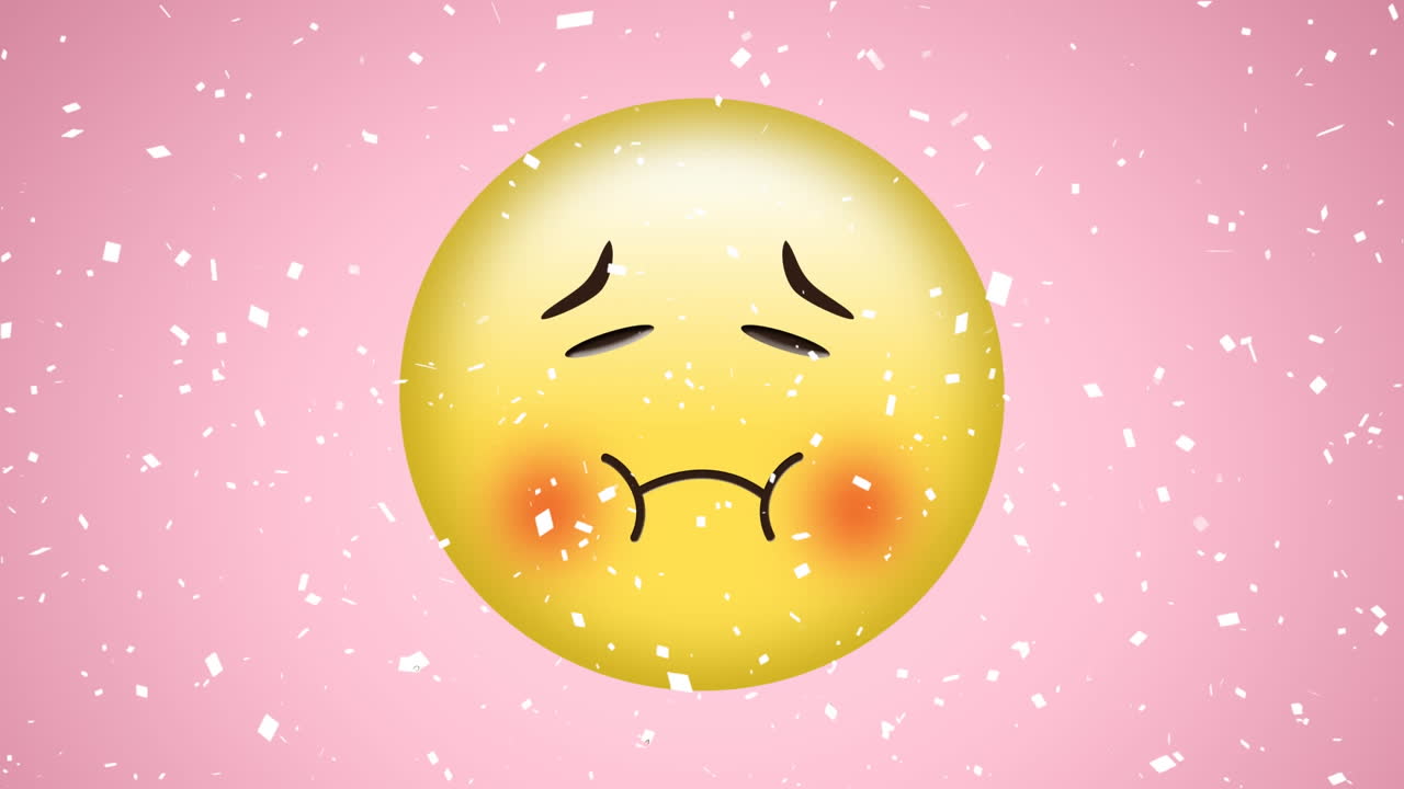 핑크색 배경에 embarrassed emoji 아이콘의 애니메이션