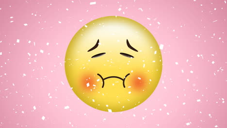 핑크색 배경에 embarrassed emoji 아이콘의 애니메이션