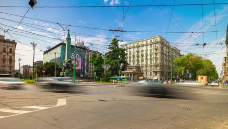 italy sunny day milan city famous traffic street square panorama 4k timelapse