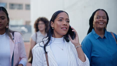 women, phone call and business people in city