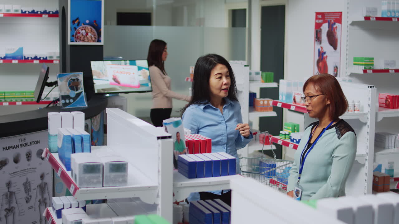 Pharmacy Interior with Customers and Products on Shelves
