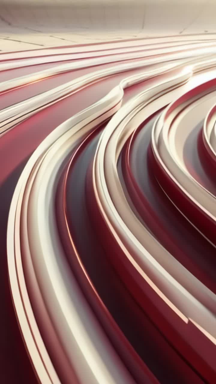 Vertical video: Shimmering ribbons responding to light shift in digital set, under overhead lights