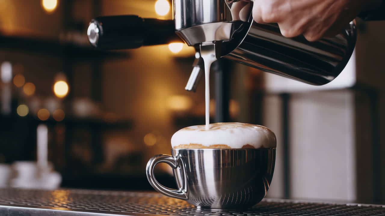 Pouring Milk to Create Latte Art