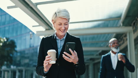 mature, businesswoman and phone for texting