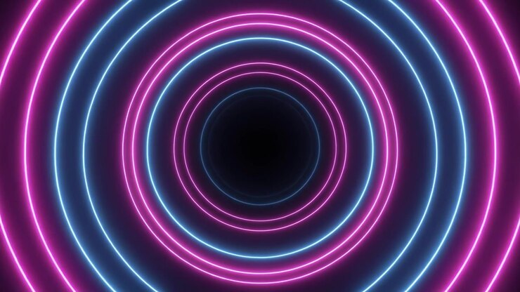 Círculos Abstratos de Néon Expandindo no Espaço Escuro