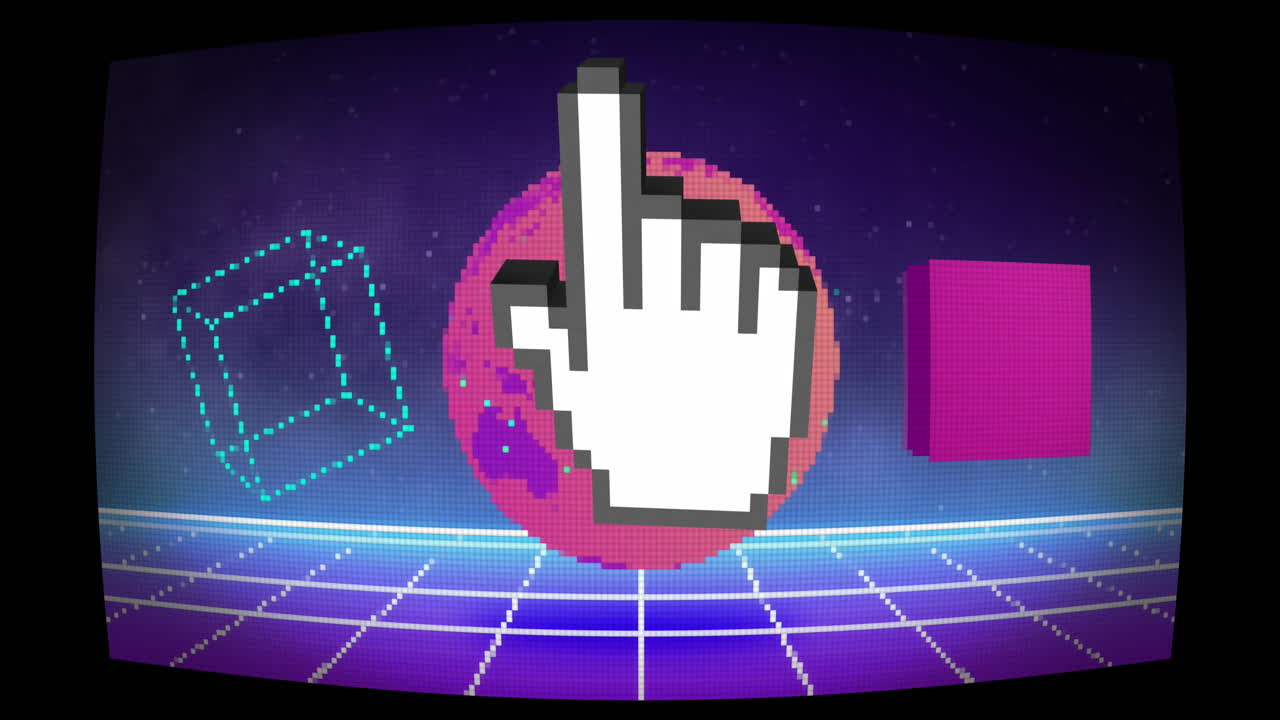 Animation of computer cursor over shapes on screen