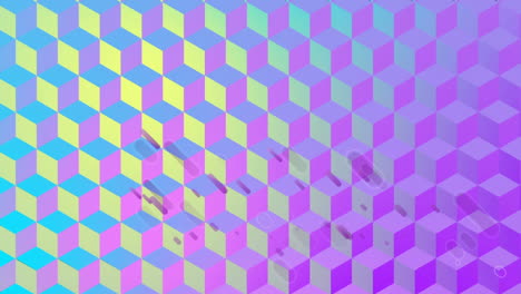 animation of purple light flares moving on blue, yellow and purple 2d pattern background