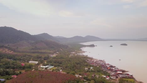 Aerial-view-of-Old-Town-and-East-side-of-Koh-Lanta,-Thailand---camera-pedestal-up