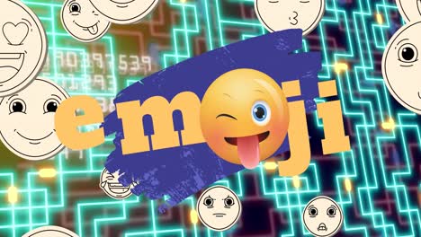 Animation-of-emoji-icons-and-data-processing-over-network-of-connections