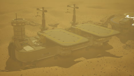 mars exploration habitat under dusty conditions during the day