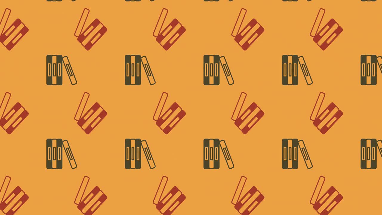 오렌지색 배경에 움직이는 학교 아이콘의 애니메이션