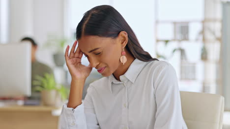 stress, anxiety or indian woman in office