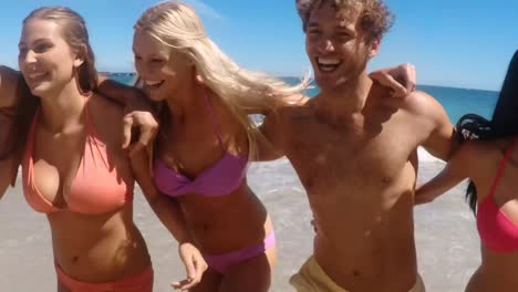 grupo de amigos divirtiéndose en la playa