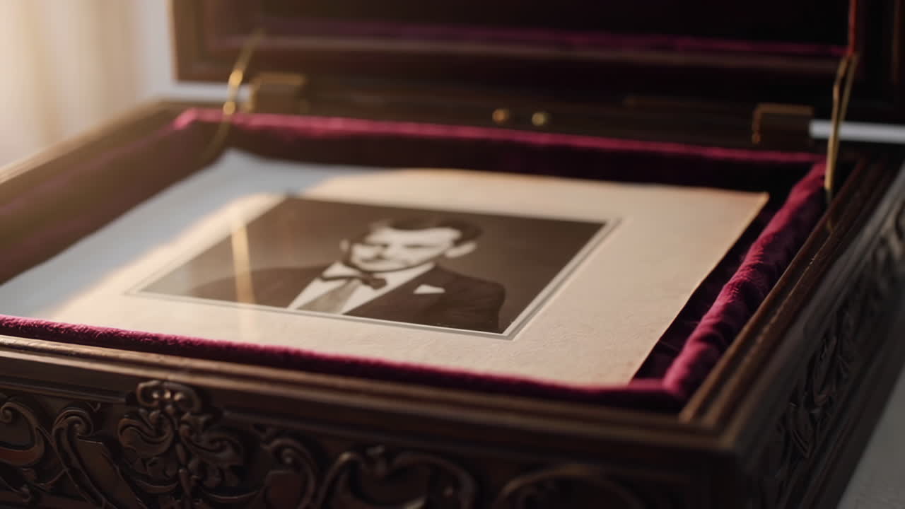 Vintage Portrait in Ornate Wooden Box