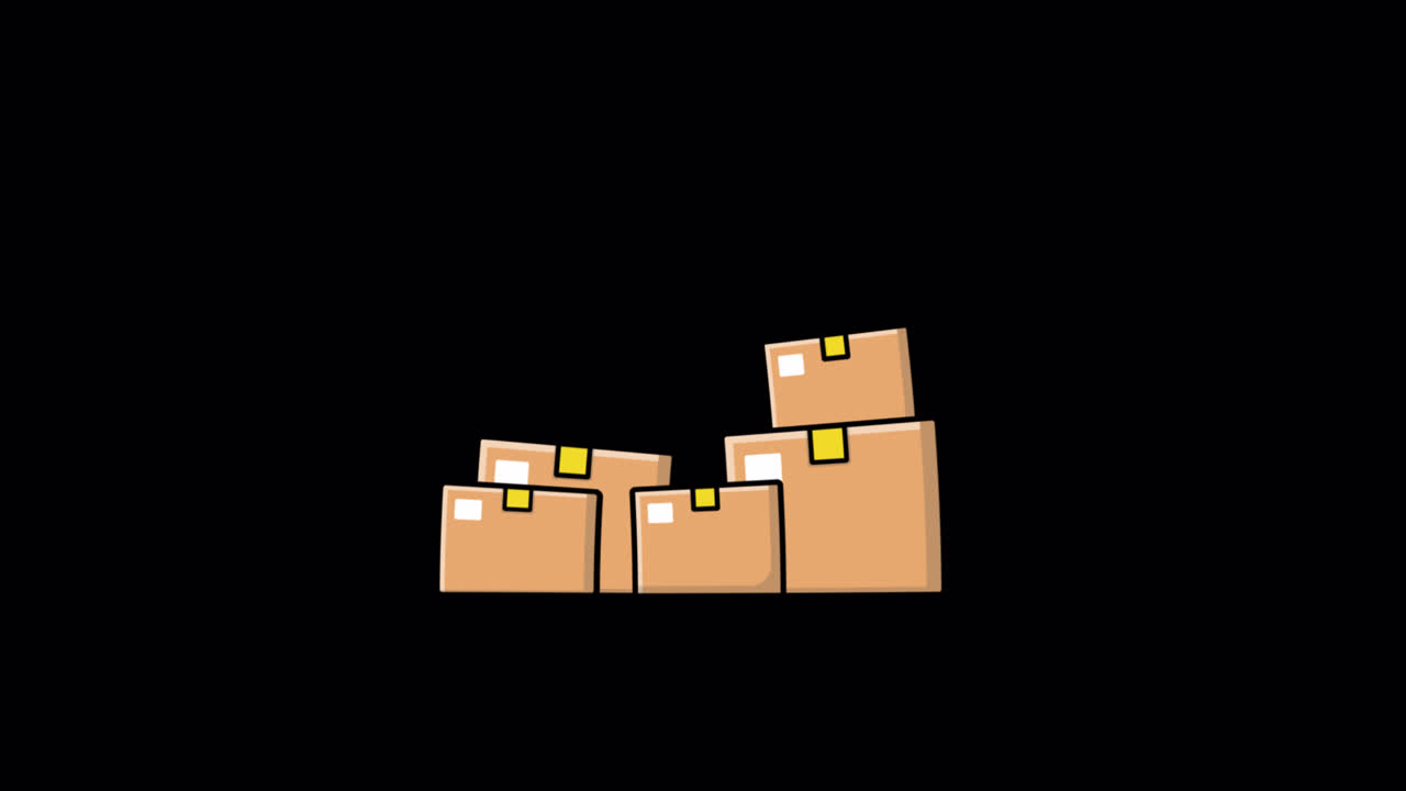 Animated Cardboard Boxes Falling and Stacking on Black Background