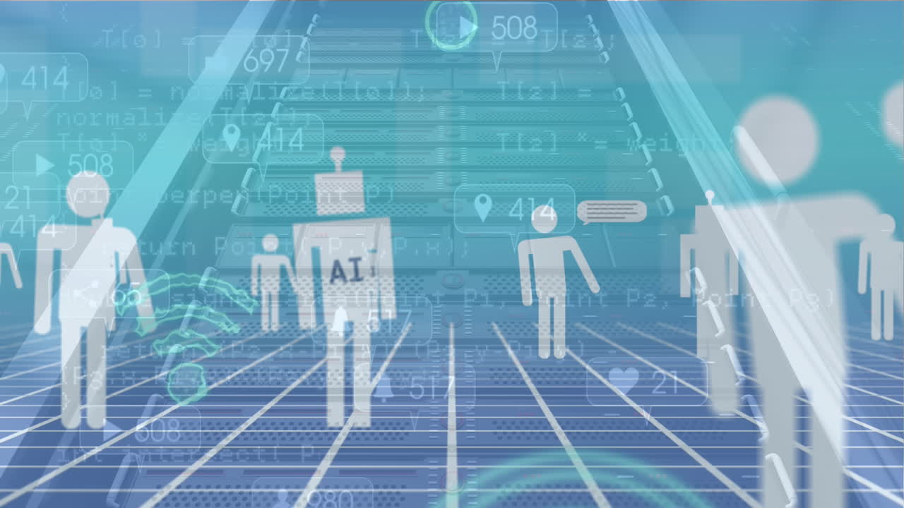 그리드를 통해 ai 아이콘과 연결을 통해 ai 데이터 처리의 애니메이션