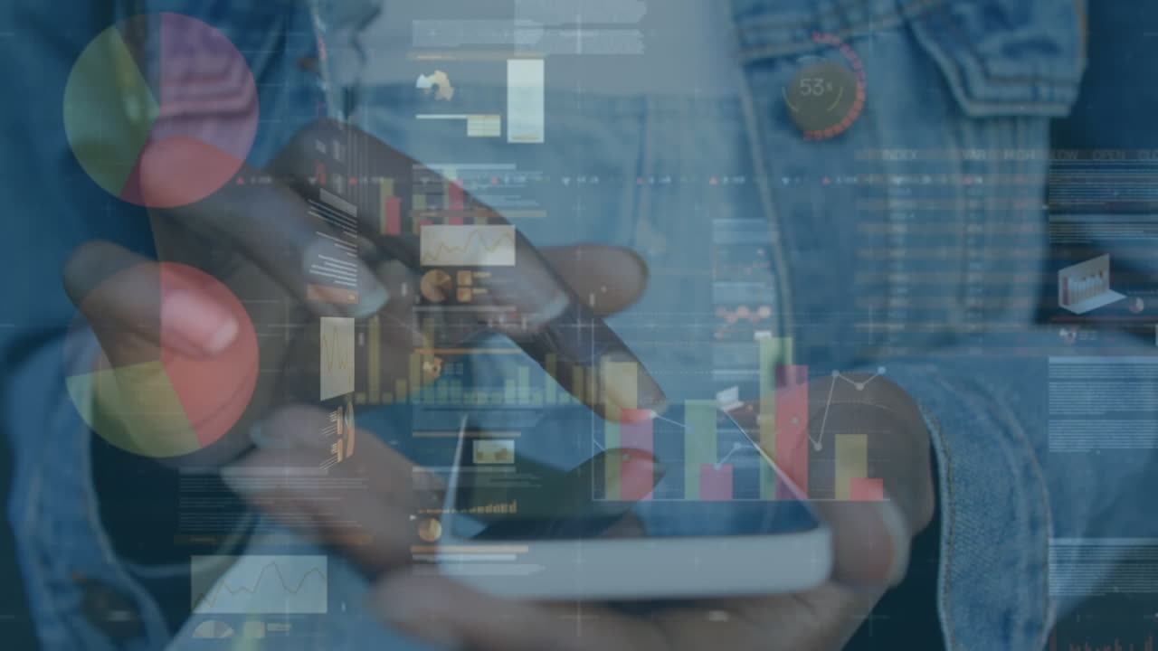 animazione delle statistiche e dell'elaborazione dei dati finanziari sulle donne che utilizzano smartphone