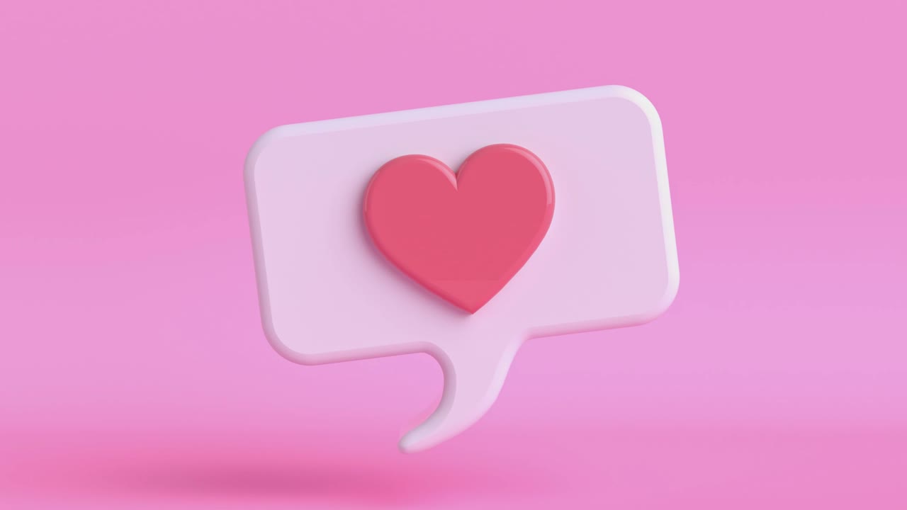 분홍색 심장 모양 3d 렌더링 모션 만화 스타일